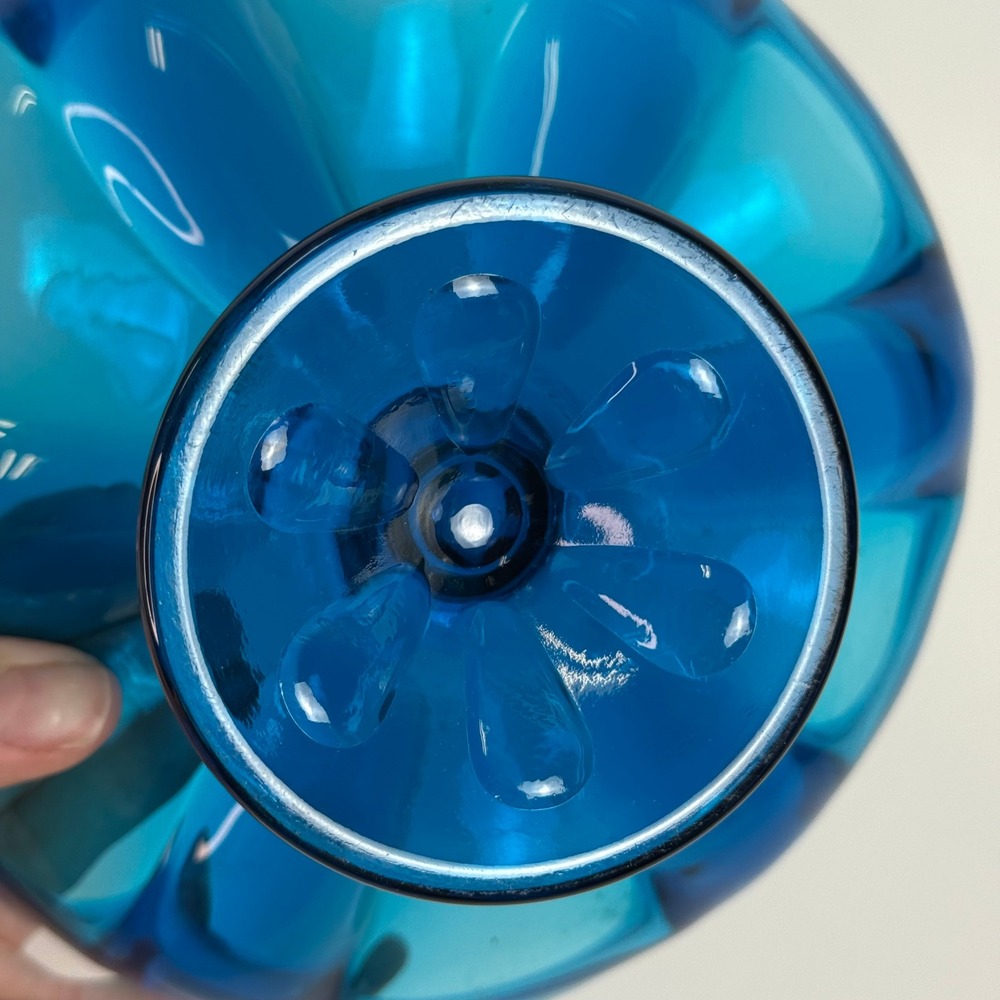 Viking Glass Blue Epic Bluenique Petal Compote Pedestal Bowl MCM Vintage 7" - Picture 3 of 7